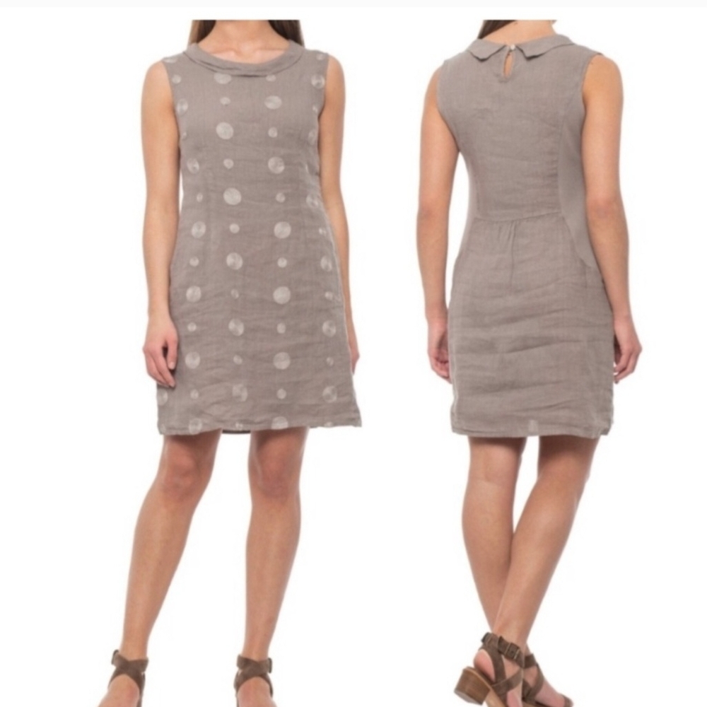 Lina Tomei Linen Polka Dot Taupe Dress Size M